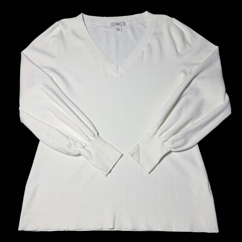 Lewit White V-Neck Sweater with Bishop Sleeves Size 1